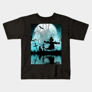 Funny halloween design with scarecrow, cat Kids T-Shirt